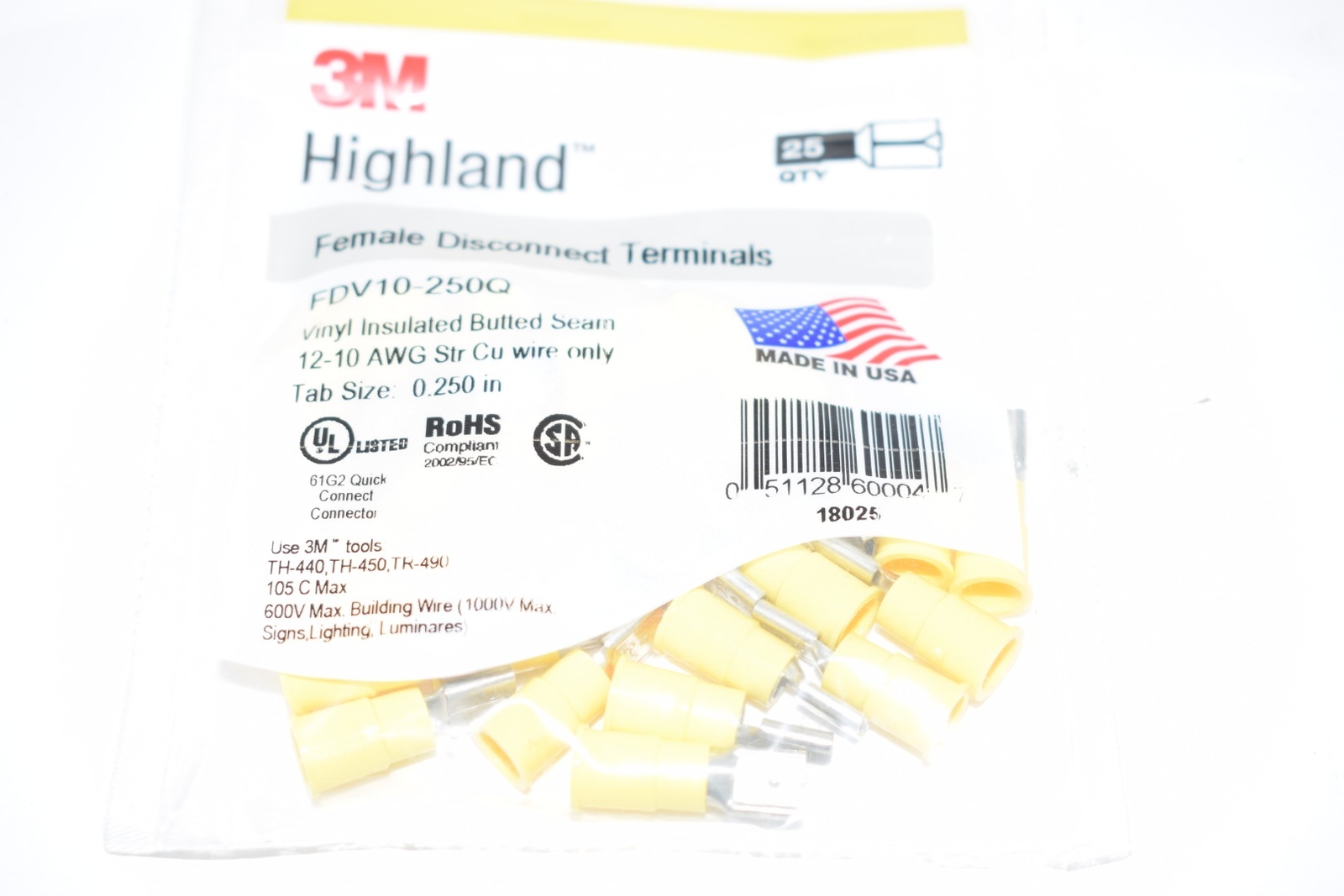 Pack of 25 NEW 3M FDV10-250Q Female Disconnect, Vinyl Insulated, 12 - 10 AWG, .2