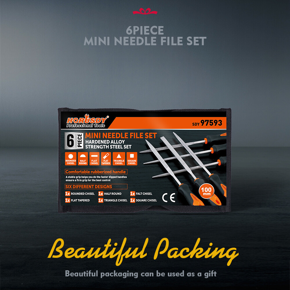 6pc Needle Files Set Flat Square Triangular Round Forged Heat-treat Steel