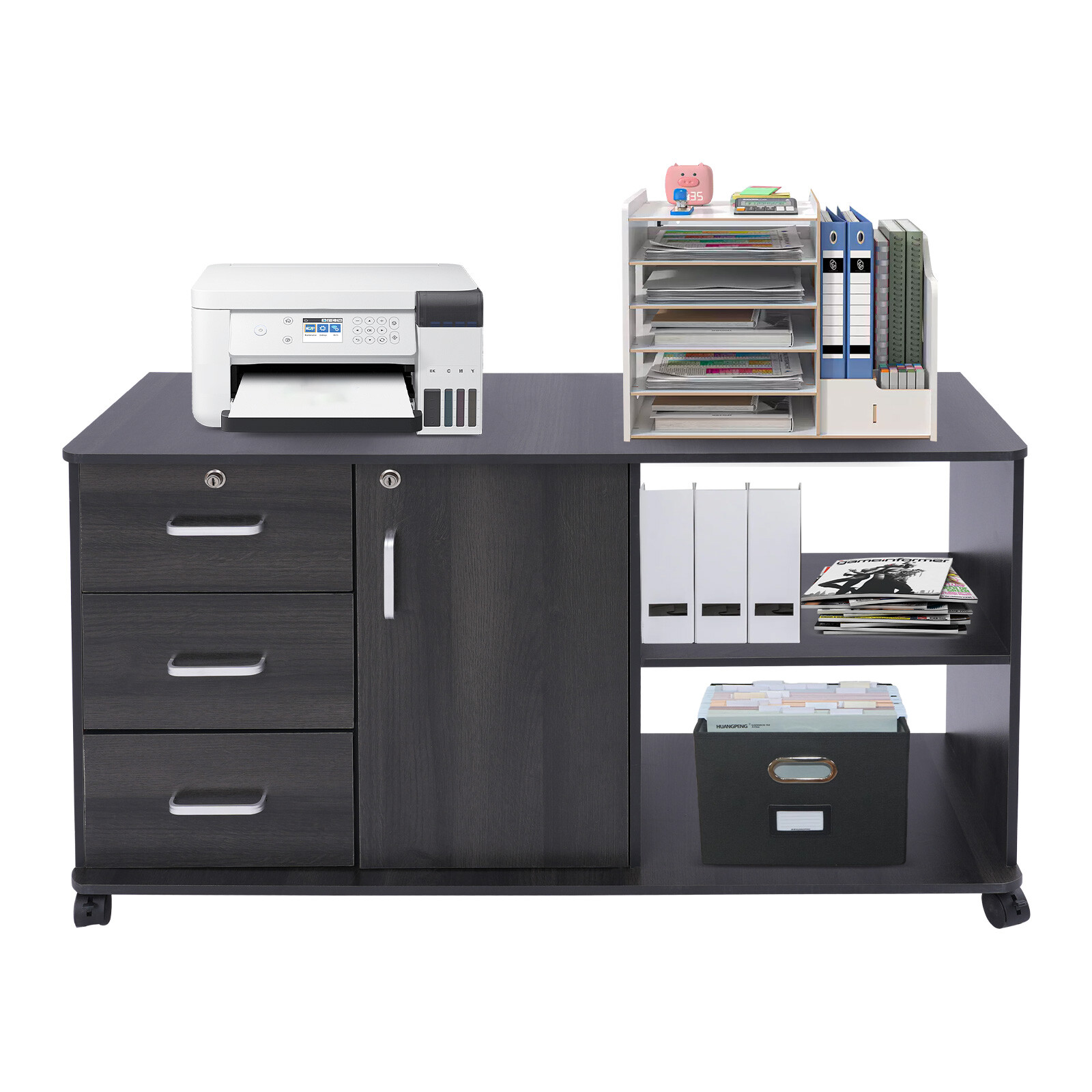 3 Drawers 2 Compartments Mobile File Cabinet Locking File Cabinet MDF 1 Cabinet