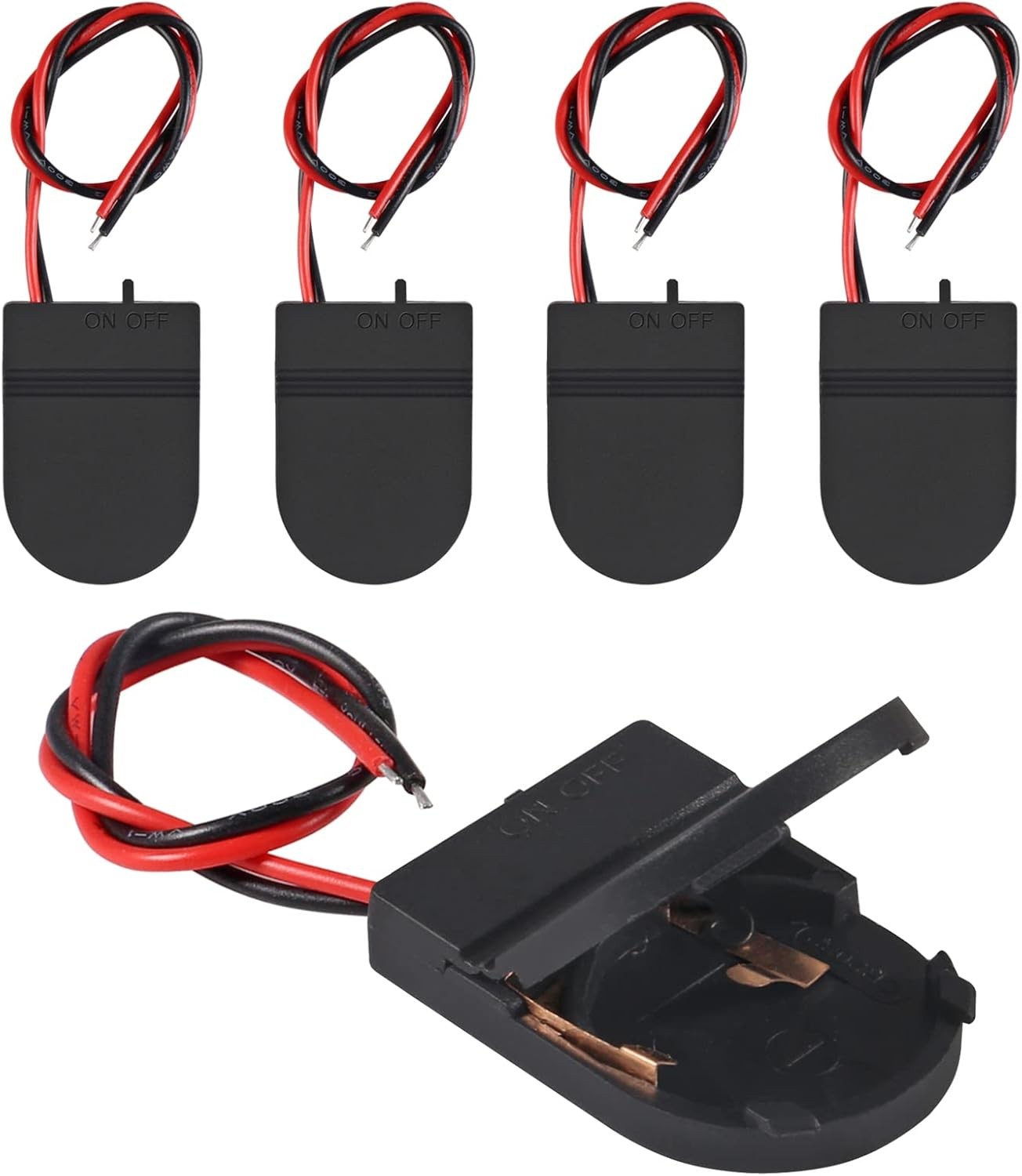 Alinan 5pcs Button Battery Holder Coin Cell with Switch Black