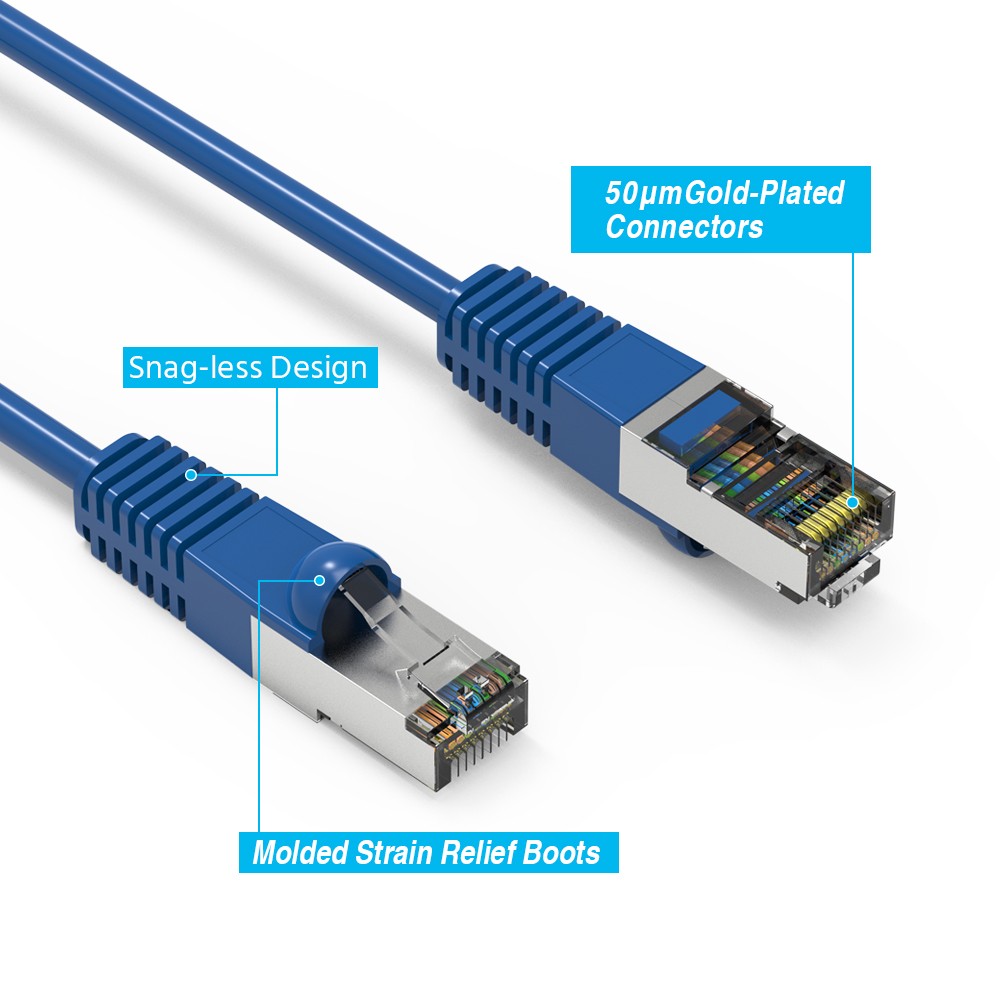 100Ft CAT6 Shielded (SSTP) Ethernet Network Booted Cable Blue