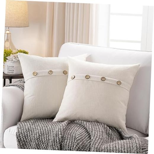 Set of 2 Square Pillow Covers 18 x 18 Farmhouse 18" x 18" (Pack of 2) Ivory