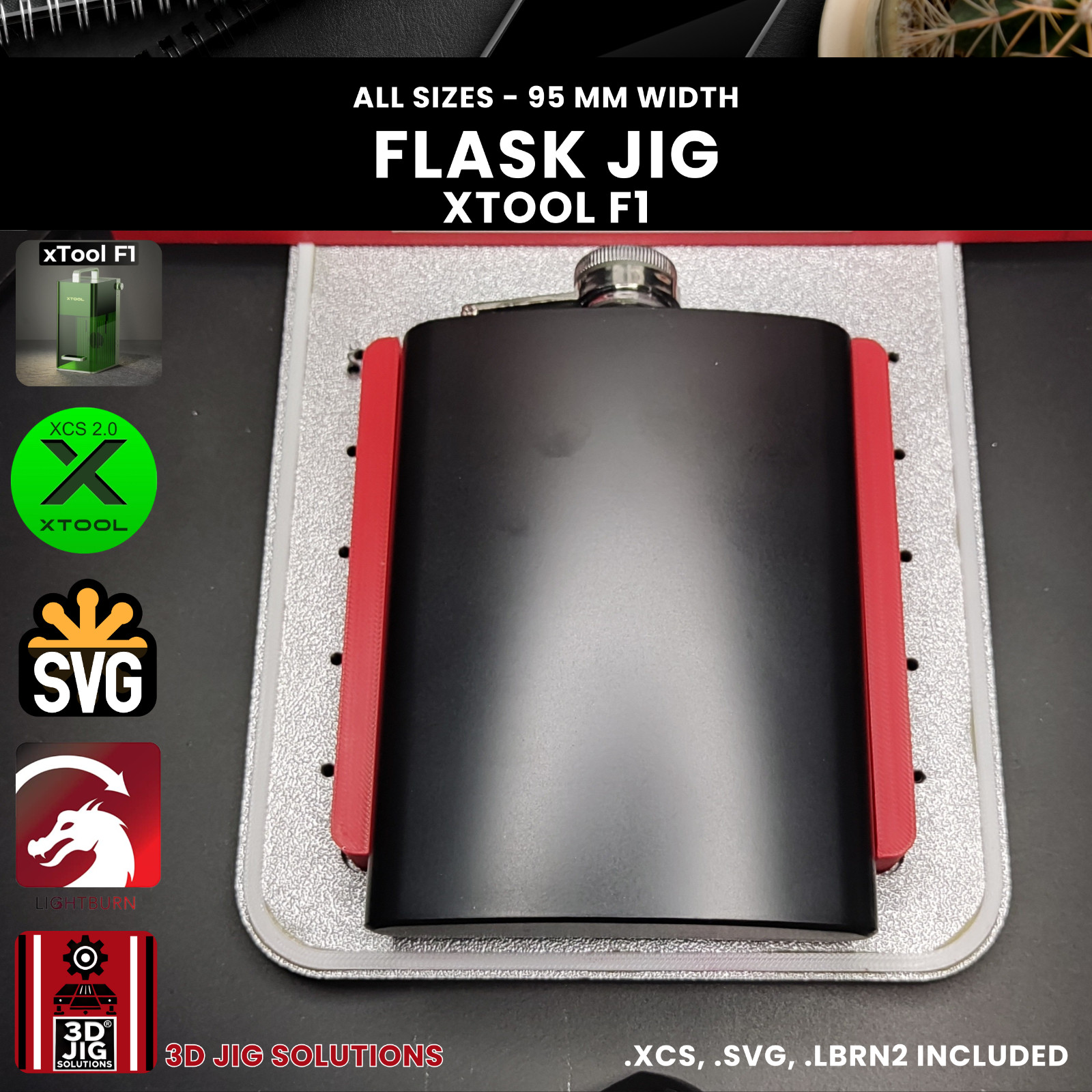 xTool F1 Flask Laser Engraving Jig | 6-12 oz | 95mm Width | Both Sides