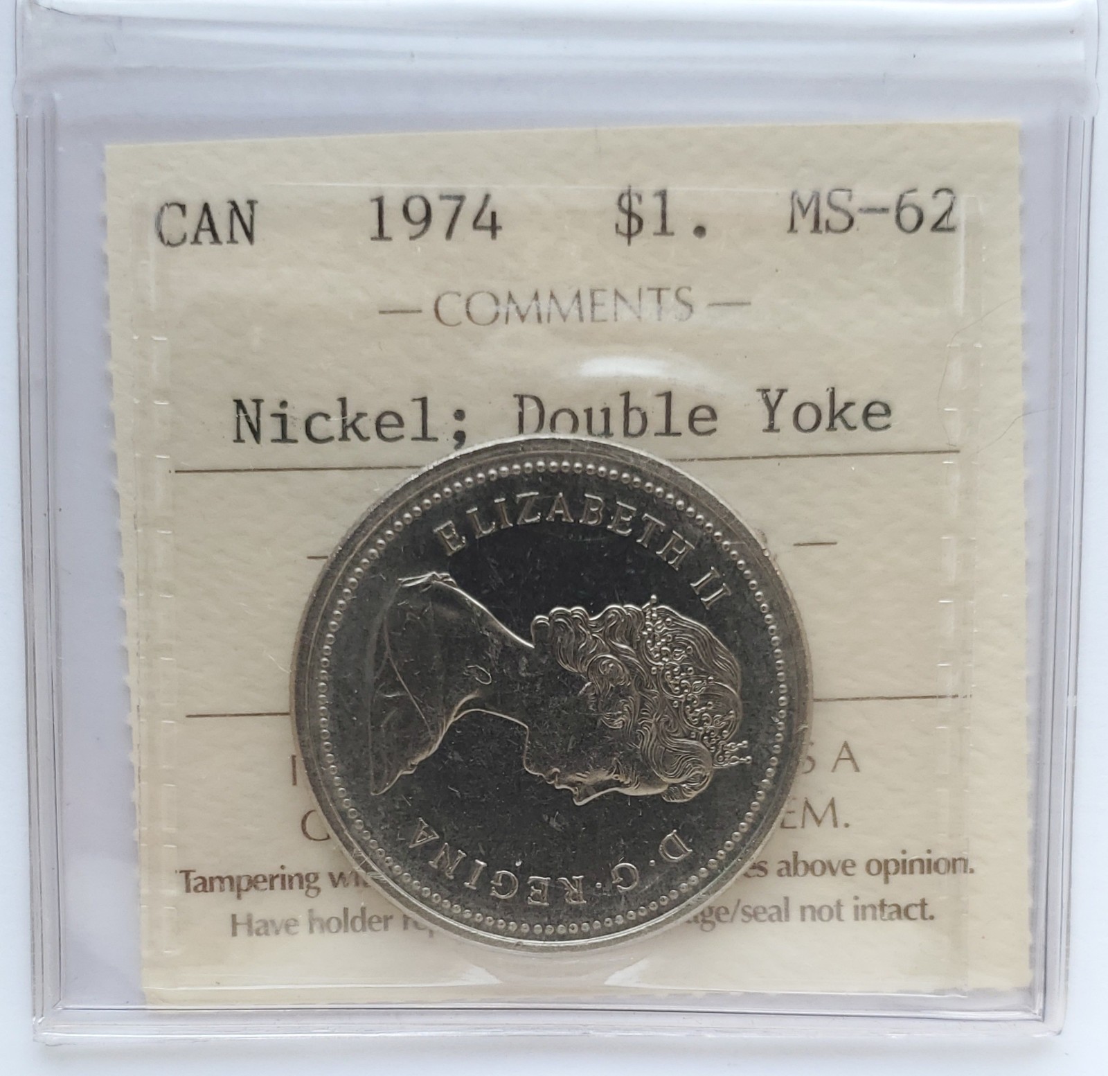 1974 DOUBLE YOKE - CANADA $1 DOLLAR - ICCS CERTIFIED MS-62 - QEII ONE DOLLAR