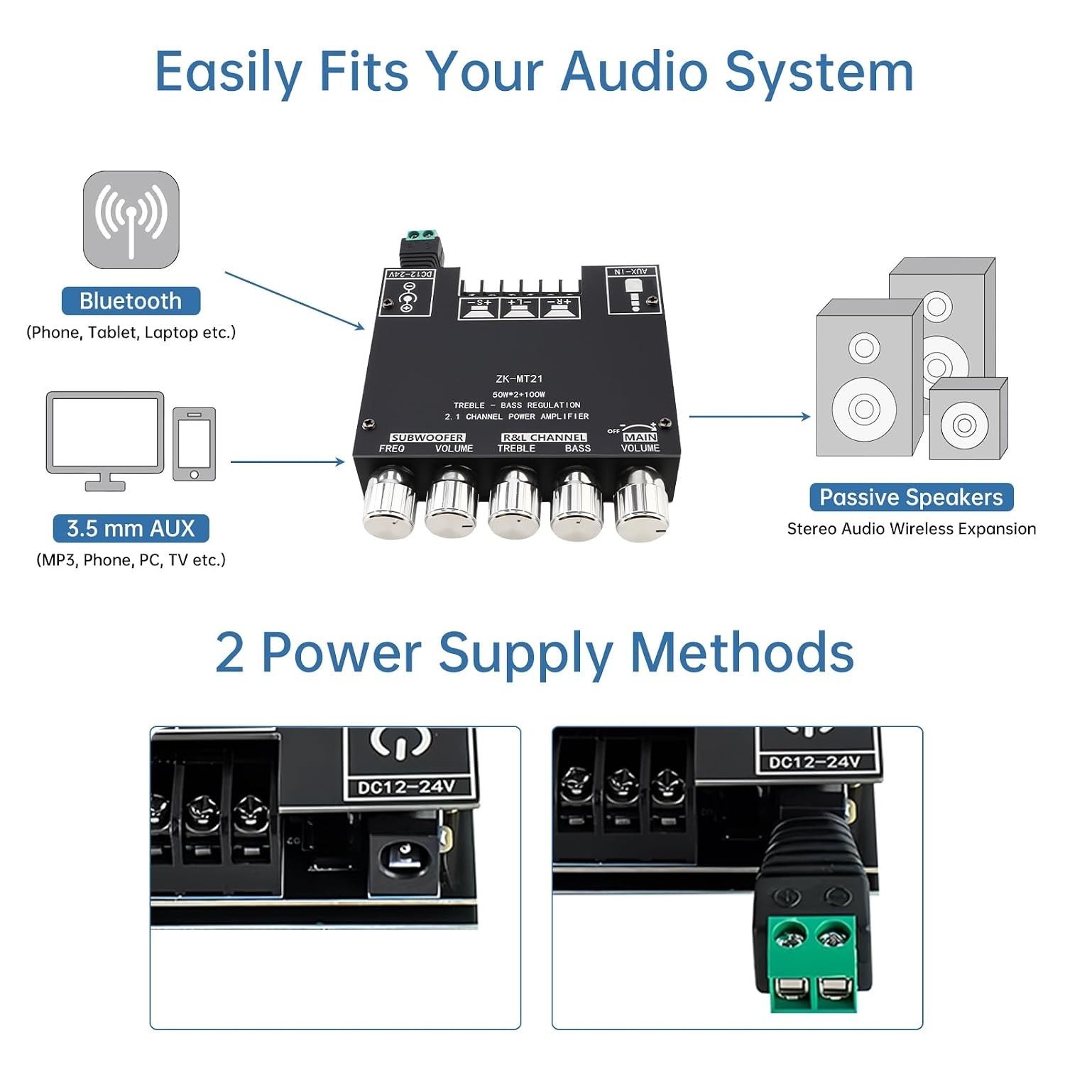Powerful 200W Mini Bluetooth Amplifier Board with Bass & Treble Control