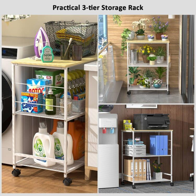 Rolling Kitchen Microwave Cart, 3 Tier Microwave Table Stand with Storage, Kitch