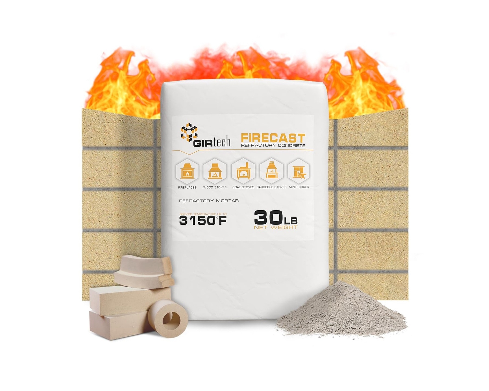 Girtech FireCast Castable Refractory Cement Mix 3110 Degree Fahrenheit 30 Lbs...