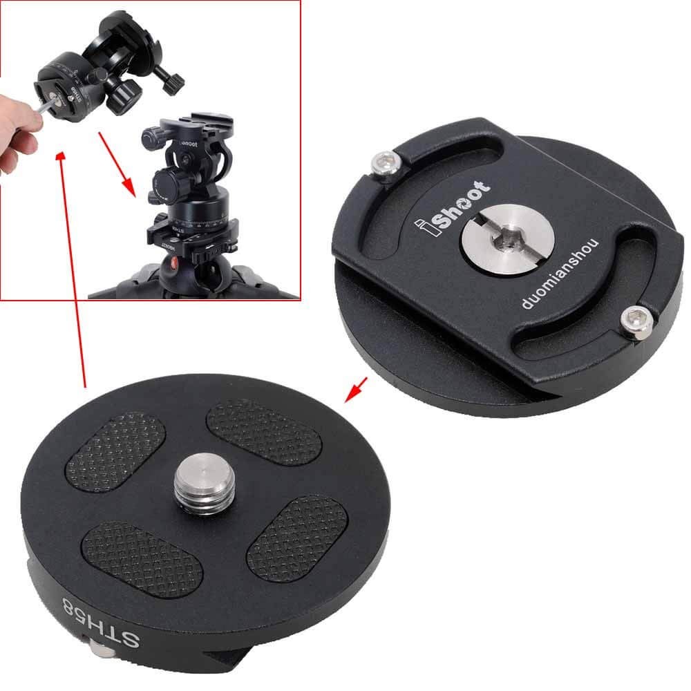 Tripod Head Clamp Mount Quick Release Adapter Fluid Ball Head 3/8 Screw Set