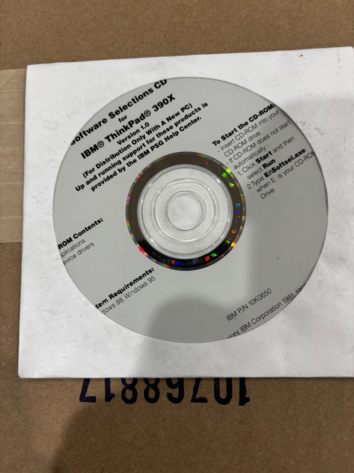 software selections IBM Thinkpad 390x ver 1.0