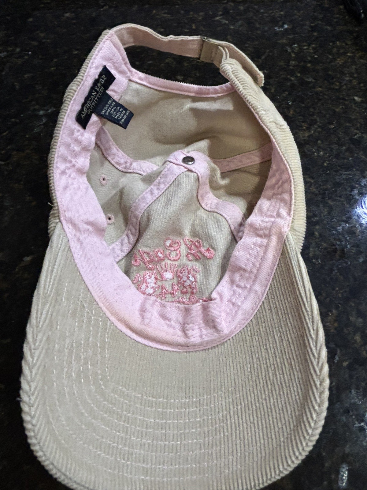 American Eagle Tan Corduroy Baseball Cap Adjustable 1 Size Embroidered Logo EUC