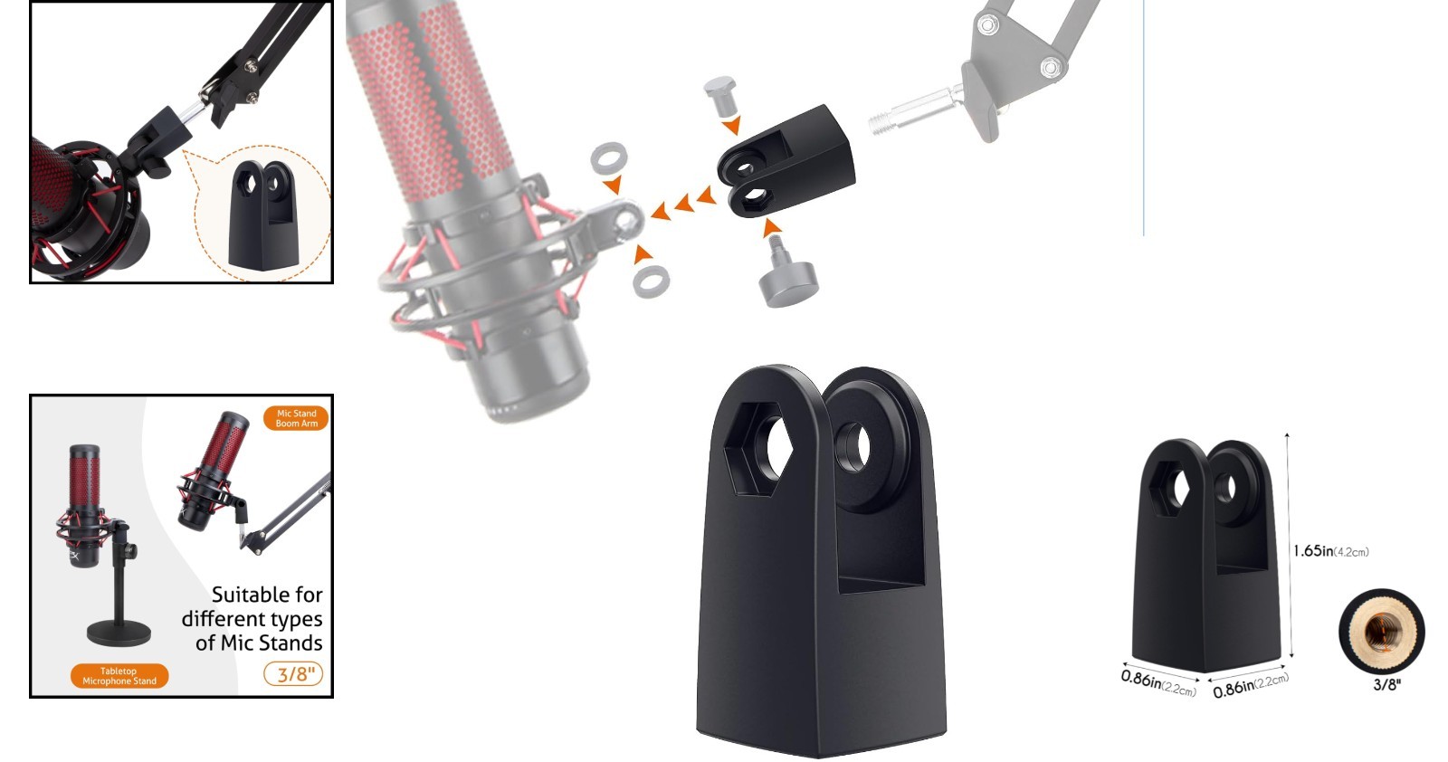 Easy Install 3/8" Boom Arm Adapter for HyperX QuadCast - Lightweight Design