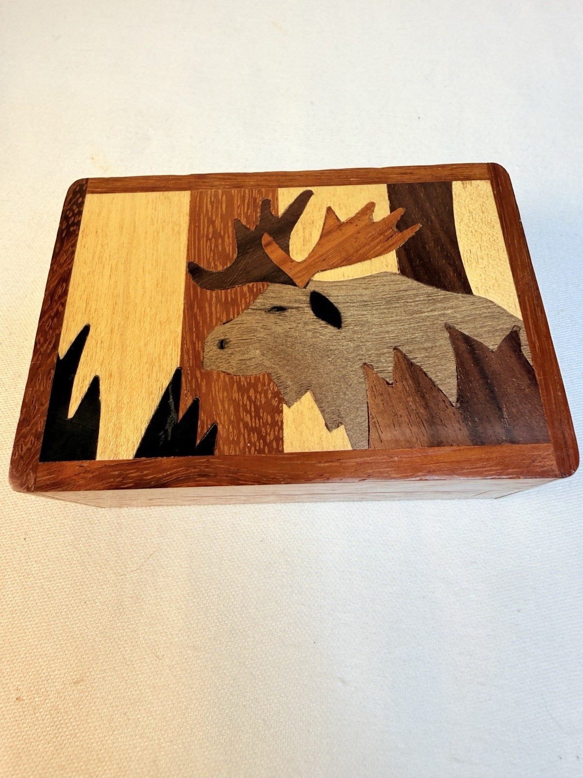 Stores Canada Wood Inlay  Moose Trinket/ Jewelry Box