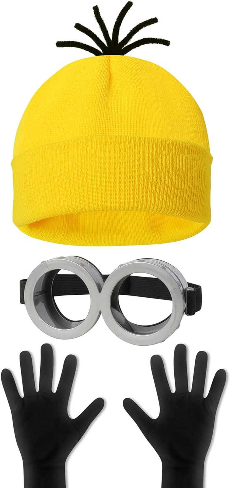 3 Pcs Halloween Costume Accessories Adult,Goggles Glasses/Yellow Beanie/Gloves f