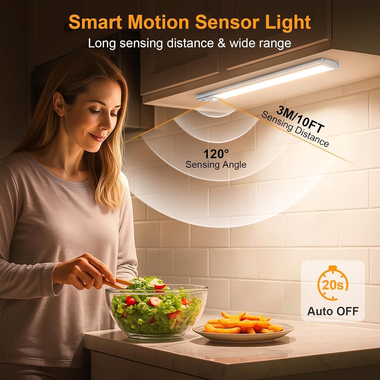 10" Rechargeable Motion Sensor under Cabinet Lights, 2 Pack, Wireless Indoor Lig