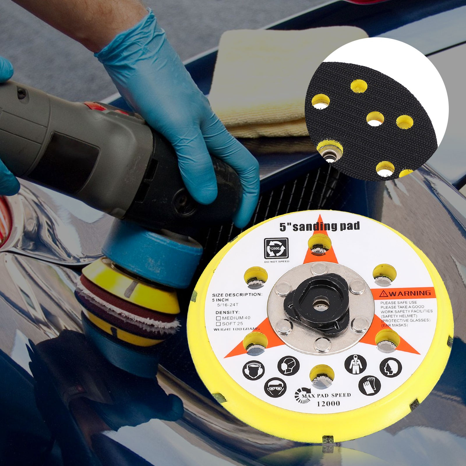 12000rpm Sanding Pad 125mm Dual Function Medium Soft Plastic Practical