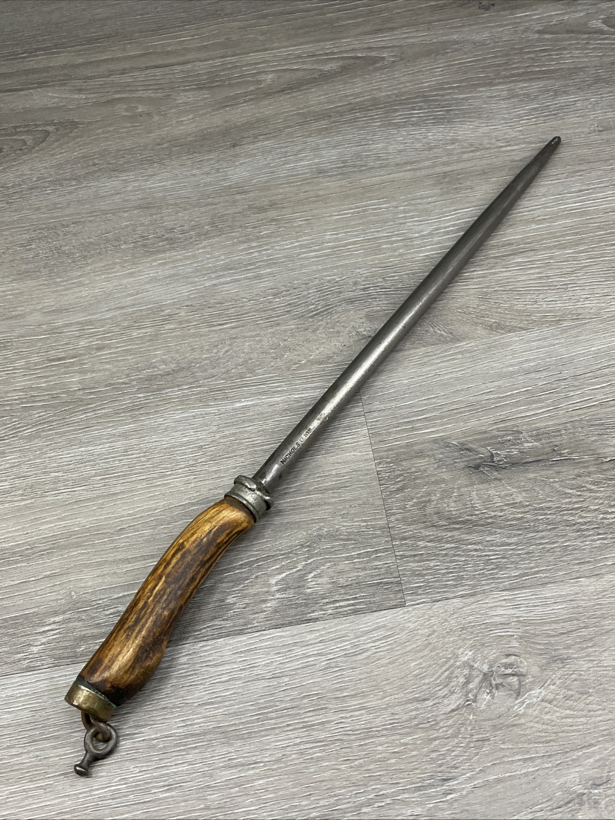 Antique Nichols Bros Knife Sharpener VTG Stag Handle 17” Honing Rod