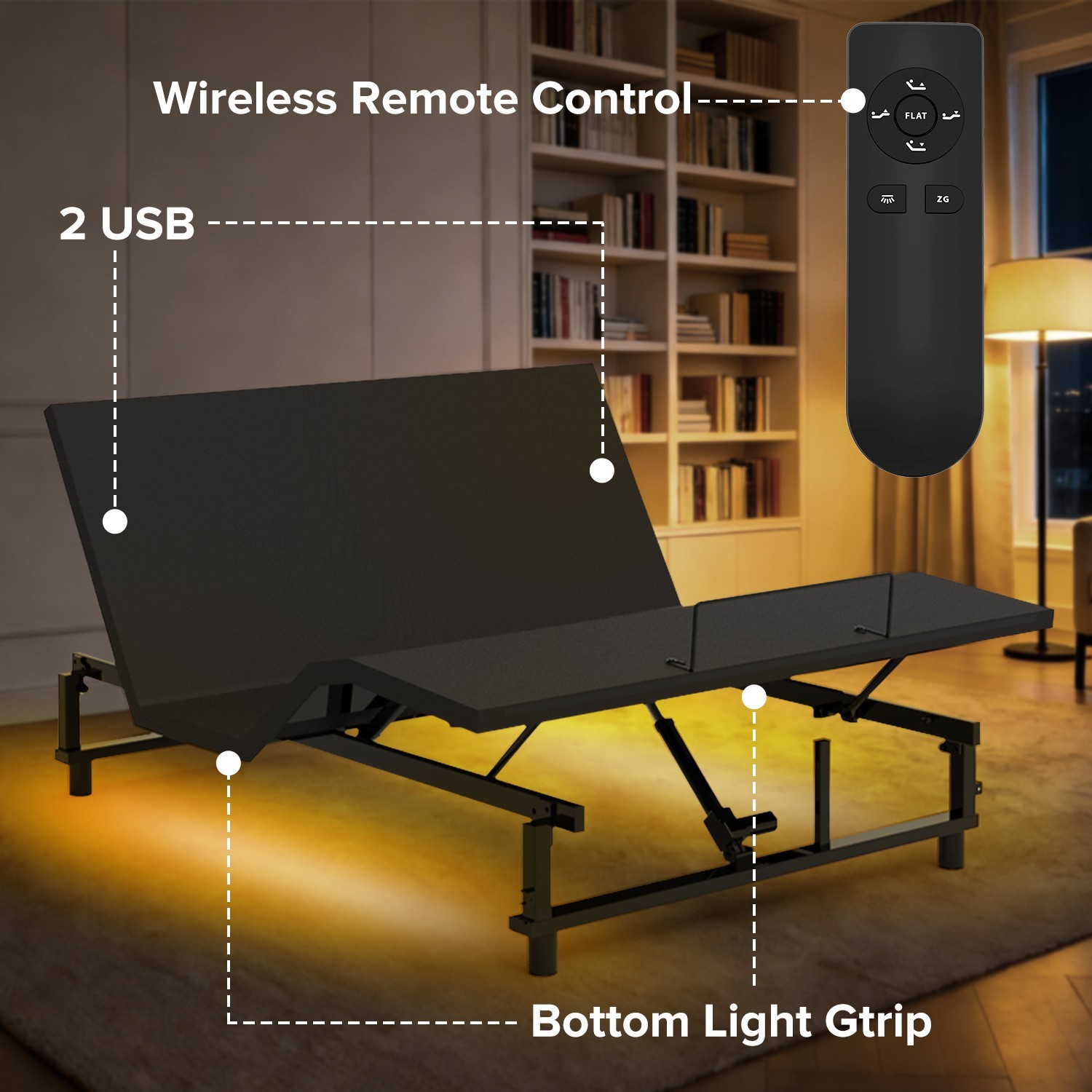 Queen/King Electric Bed Frame Adjustable Bed Base with Head Foot Incline Remote