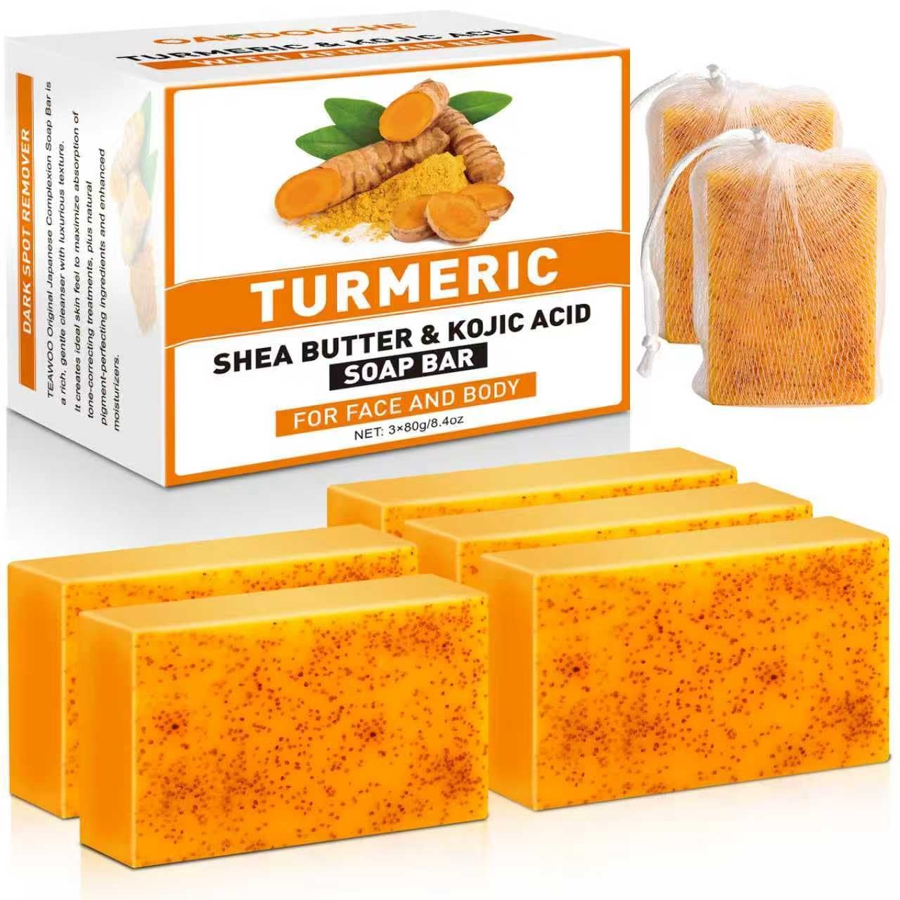 5 Pack Turmeric Kojic Acid Soap Bars(80g) - Infused with Retinol, Hydrolyzed Col