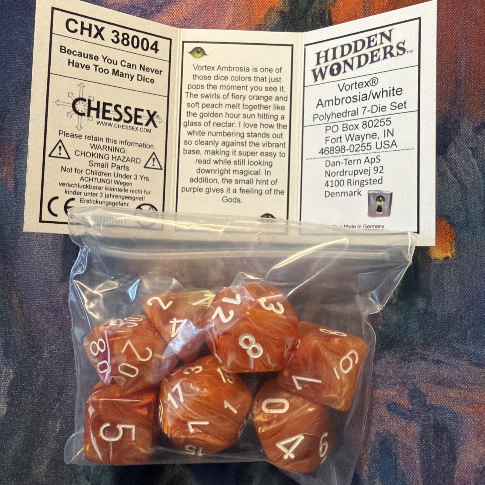 Chessex 38004 Hidden Wonders Vortex Ambrosia White Polyhedral 7 Dice Set
