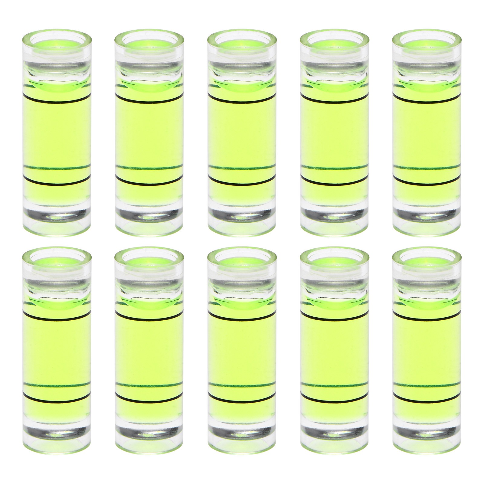 10pcs Cylindrical Bubble Level 8x23mm Mini Bullseye Spirit Levels, Green