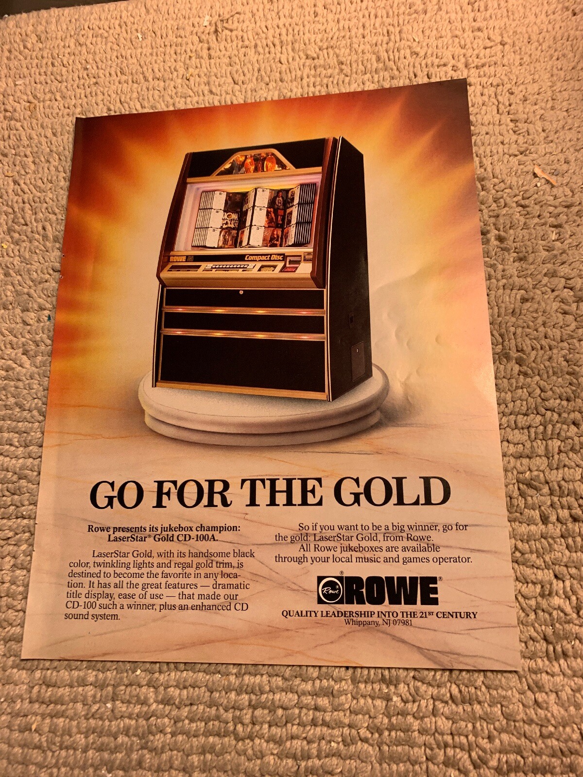 11-8 1/4” Rowe Laserstar CD 100a Gold Jukebox FLYER
