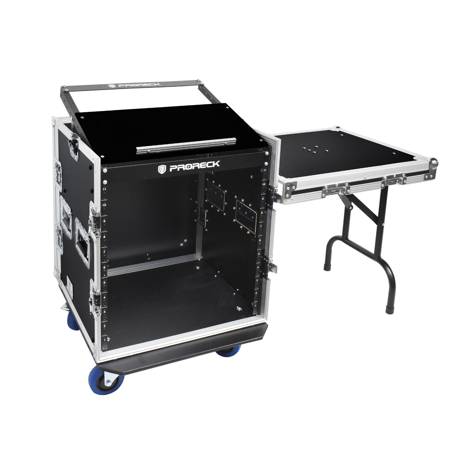 Proreck 12U Rack Case With Slant Mixer Top, 20'' Depth, side table