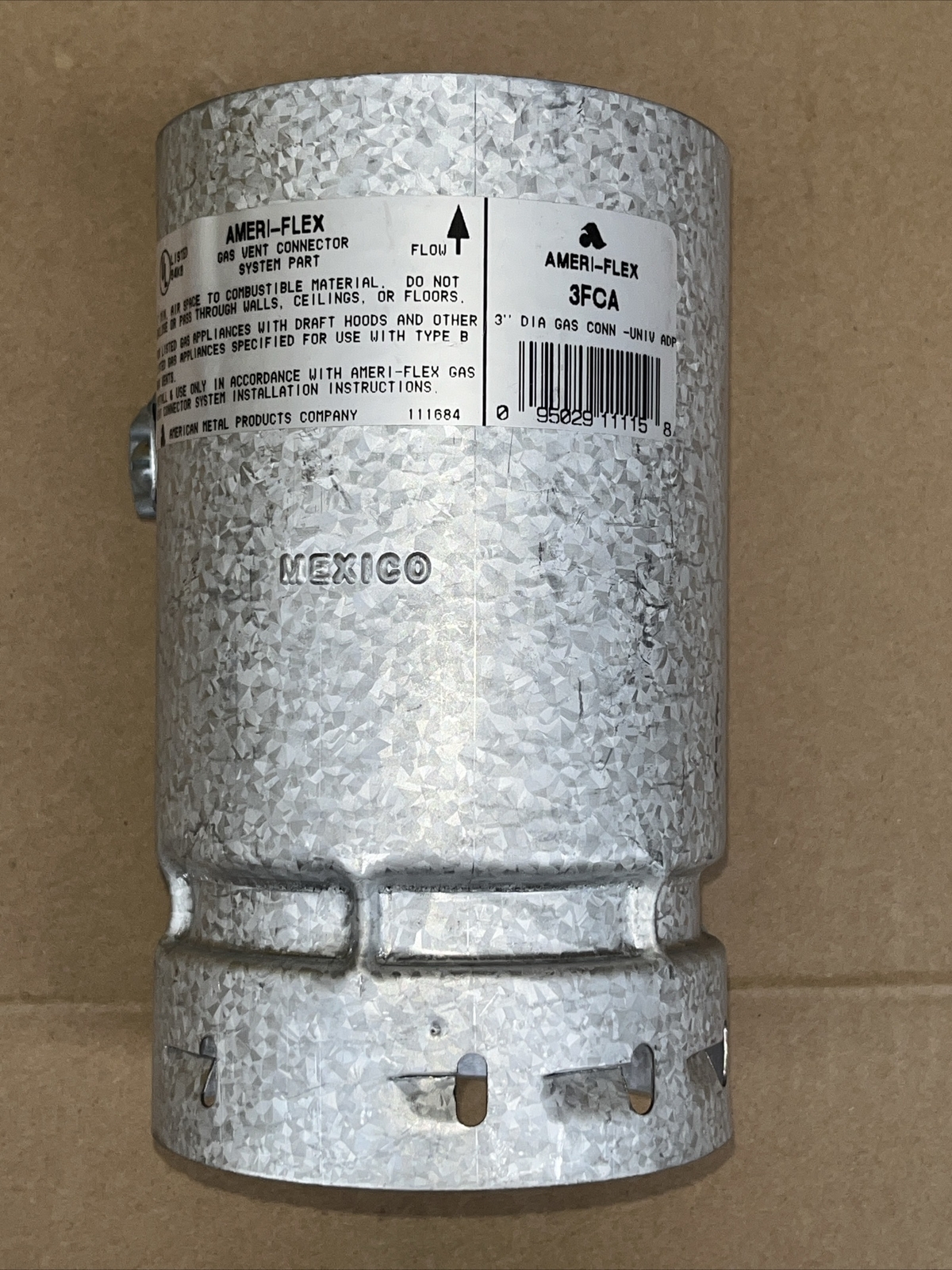 AMERI-FLEX #3FCA 3” Single Wall  Gas Vent Connector UL Listed Free Shipping!