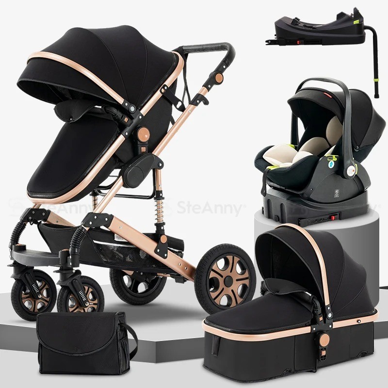 Baby Stroller Combo Car Seat, Baby Travel System,Reversible Pram 3 in 1 Black