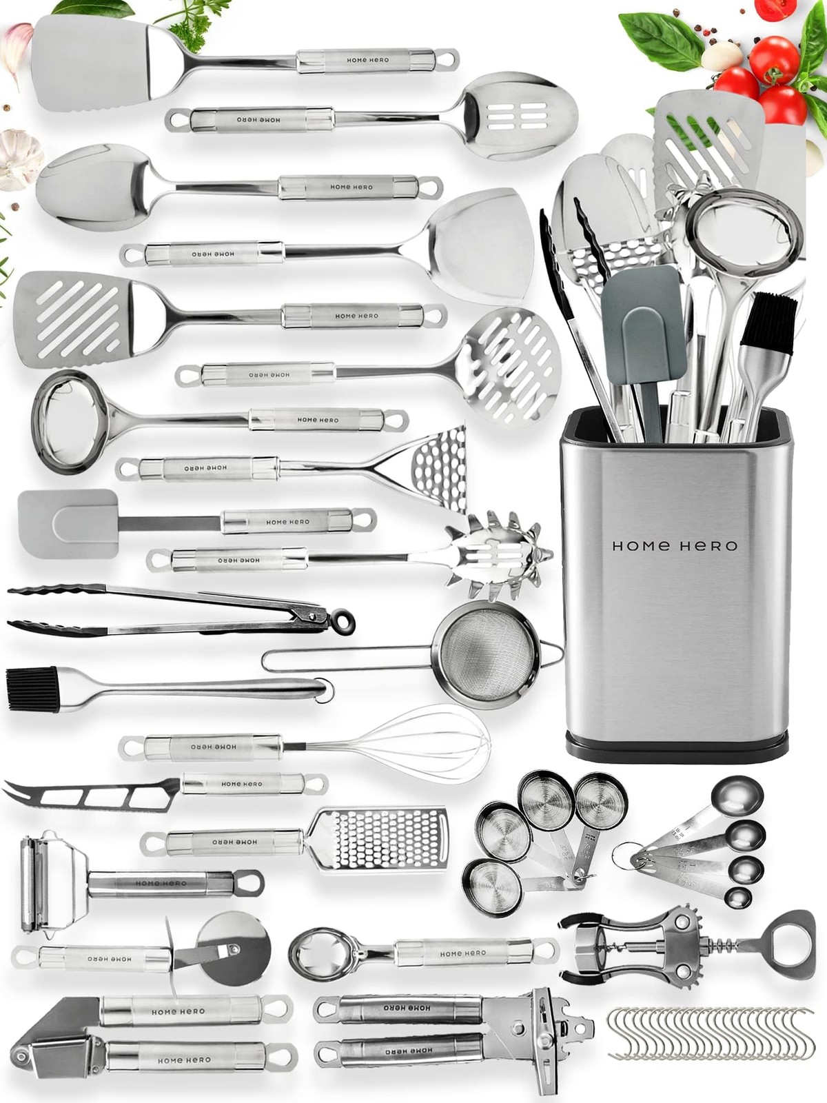 Home Hero 54-Piece Stainless Steel Kitchen Utensils Set - 54 Pcs, Silver