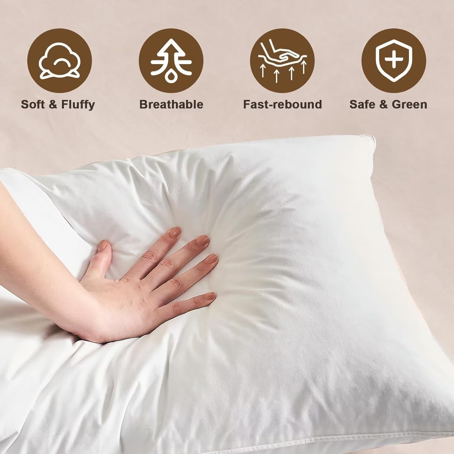 Queen Bed Pillow, Goose Down Feathers, Soft Support, Cotton Fabric, White