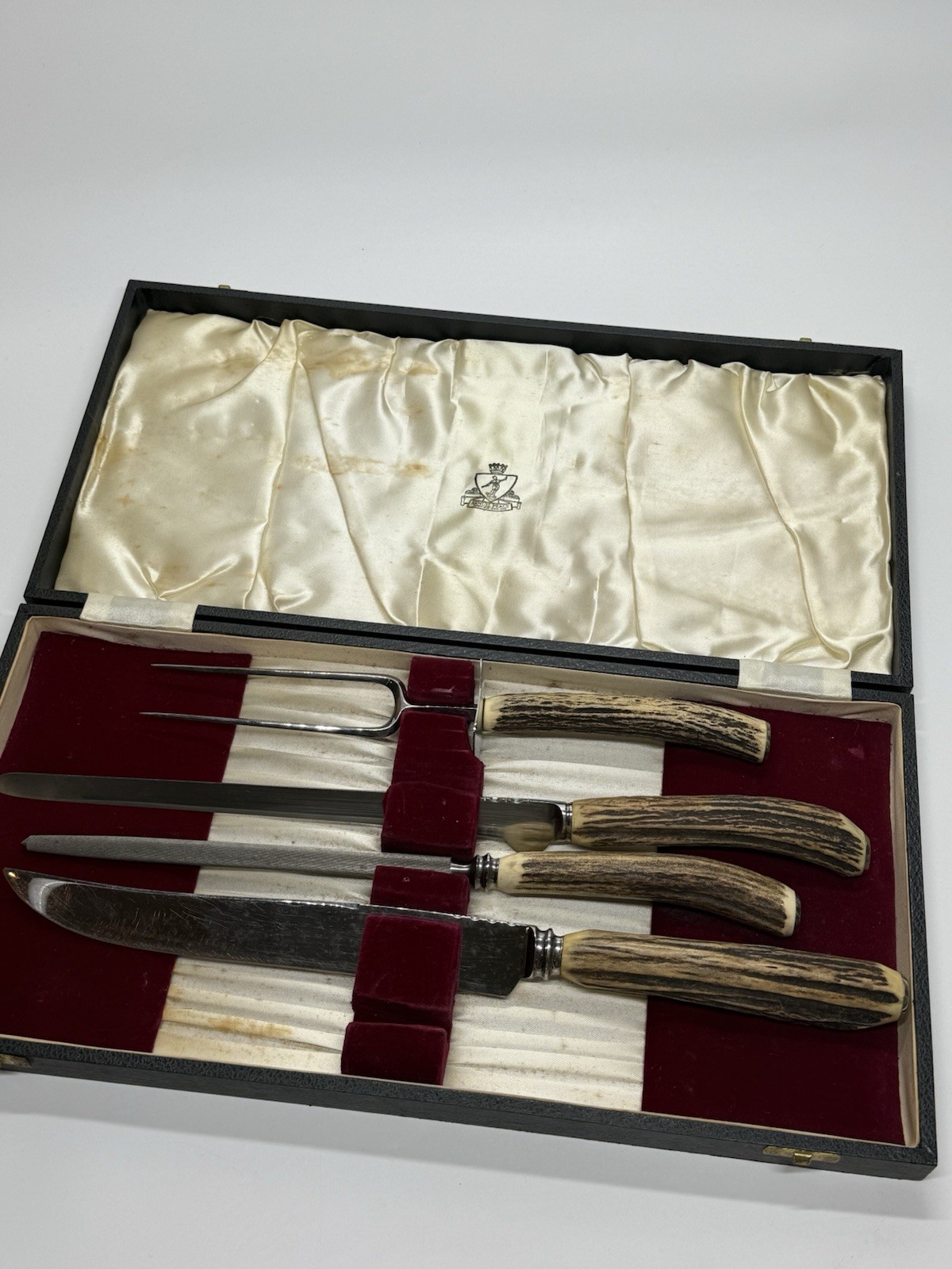 Vintage Samuel Peace Sheffield Carving Set Stag Horn Incomplete