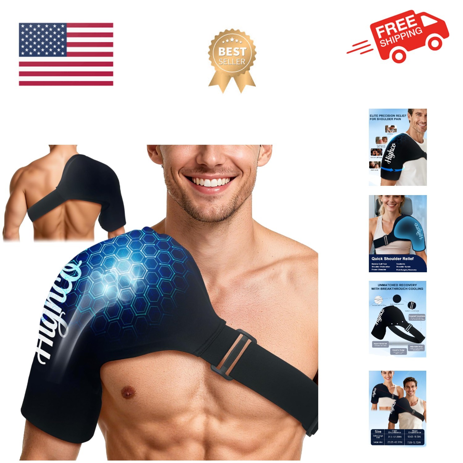 Shoulder Ice Pack Wrap for Rotator Cuff and Arm,Reusable Compression Cold Bra...