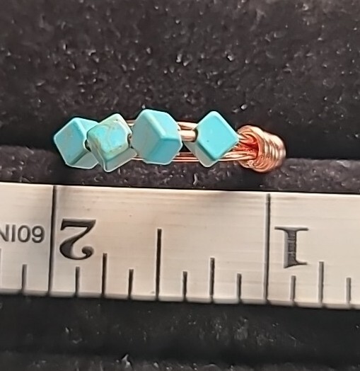 NEW Handmade Wire Wrapped Ring Coppertone Statement Turquoise Beaded Size 8