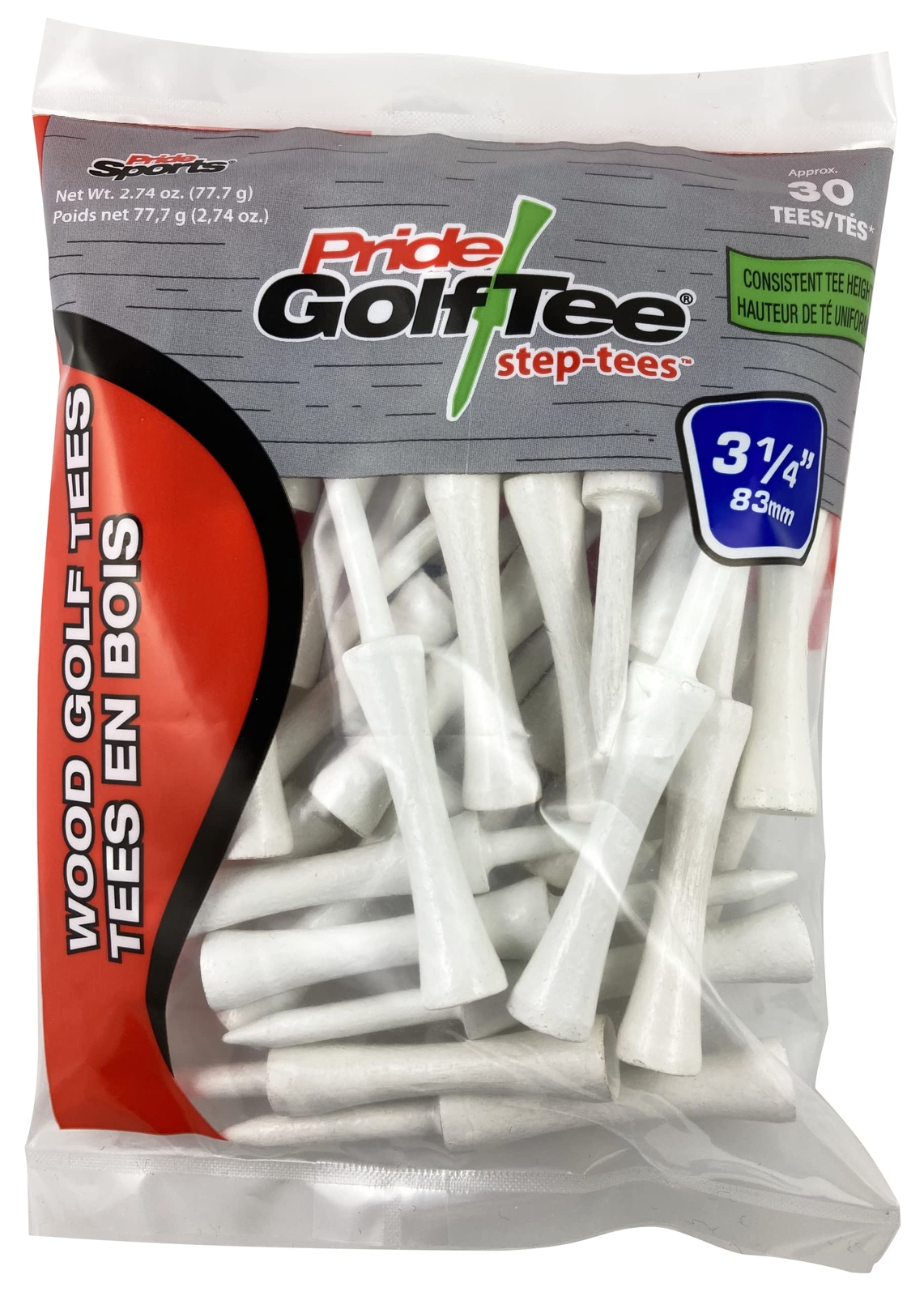 Pride Step Tee 3-1/4 Inch 30 Count White Golf Tees