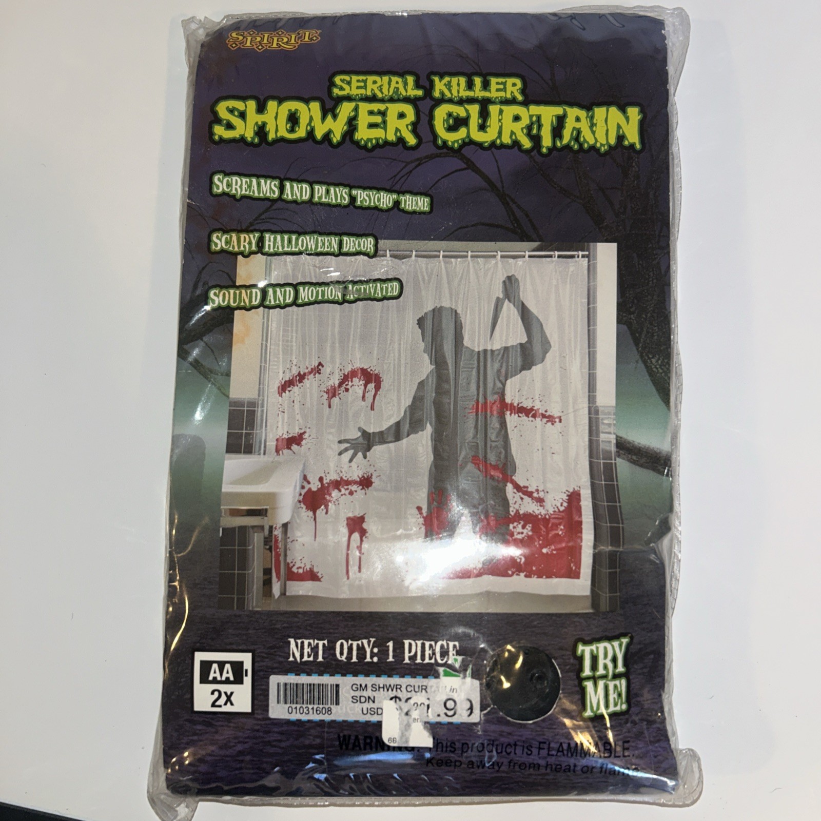 Rare Serial Killer Psycho Shower Curtain With Sound Halloween Decoration