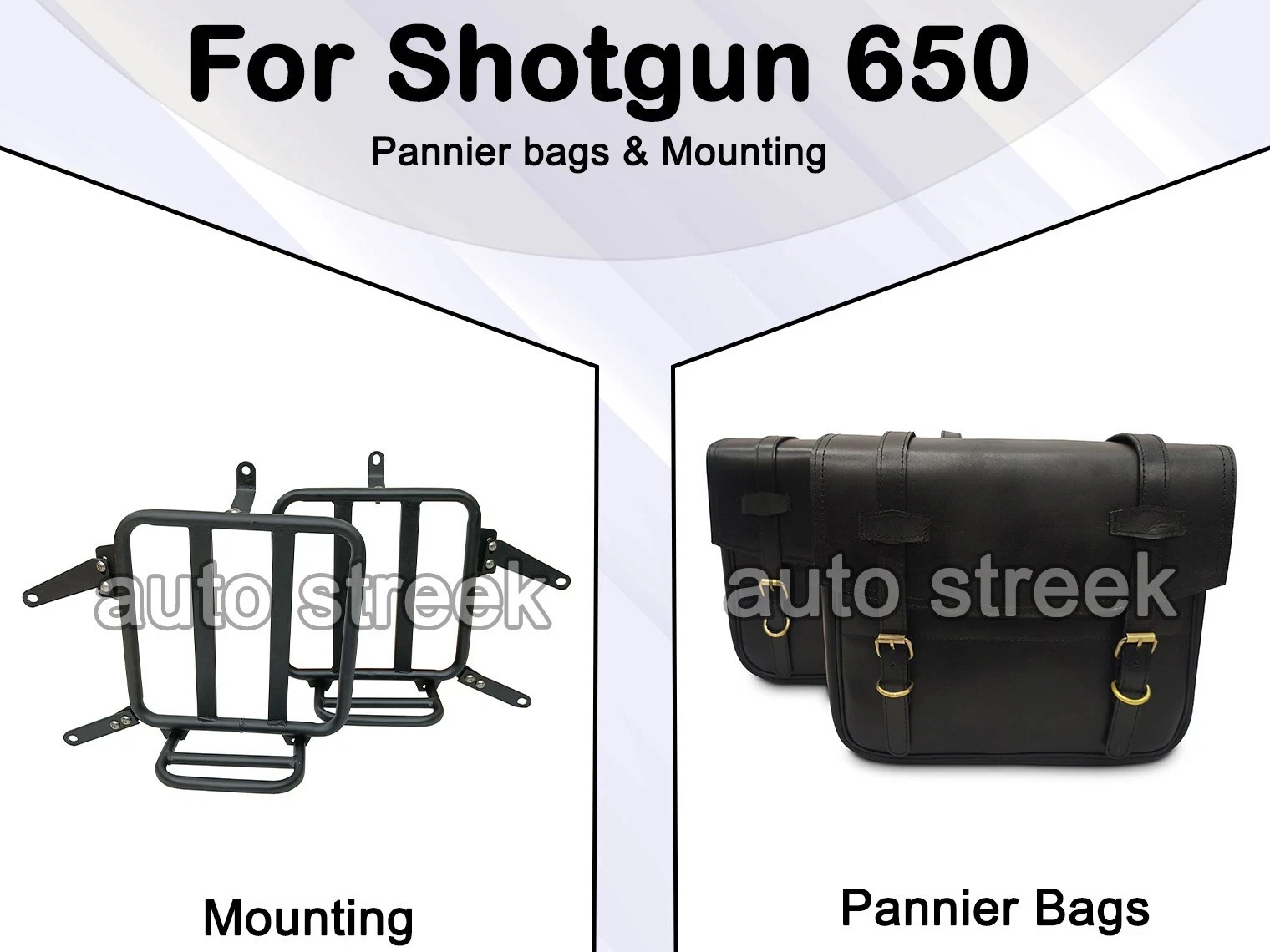 For Royal Enfield "SHOTGUN 650" Leather Black Color Pannier Bags & Mounting