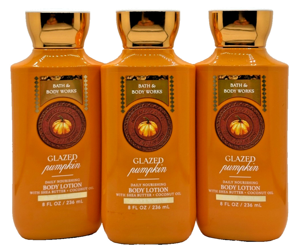 NEW Bath & Body Works LOT of 3 Bottles Glazed Pumpkin Body Lotion Cream 8 oz