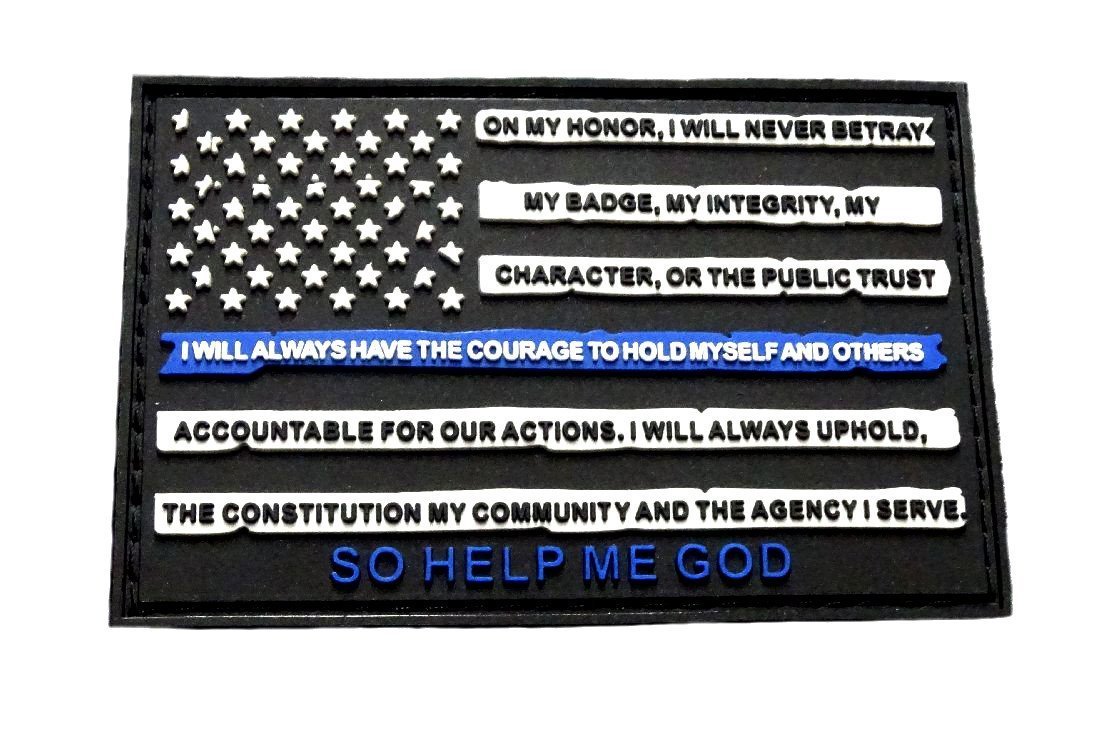 Police Thin Blue Line American Flag Leo Oath Patch (HOOK-PVC Rubber)