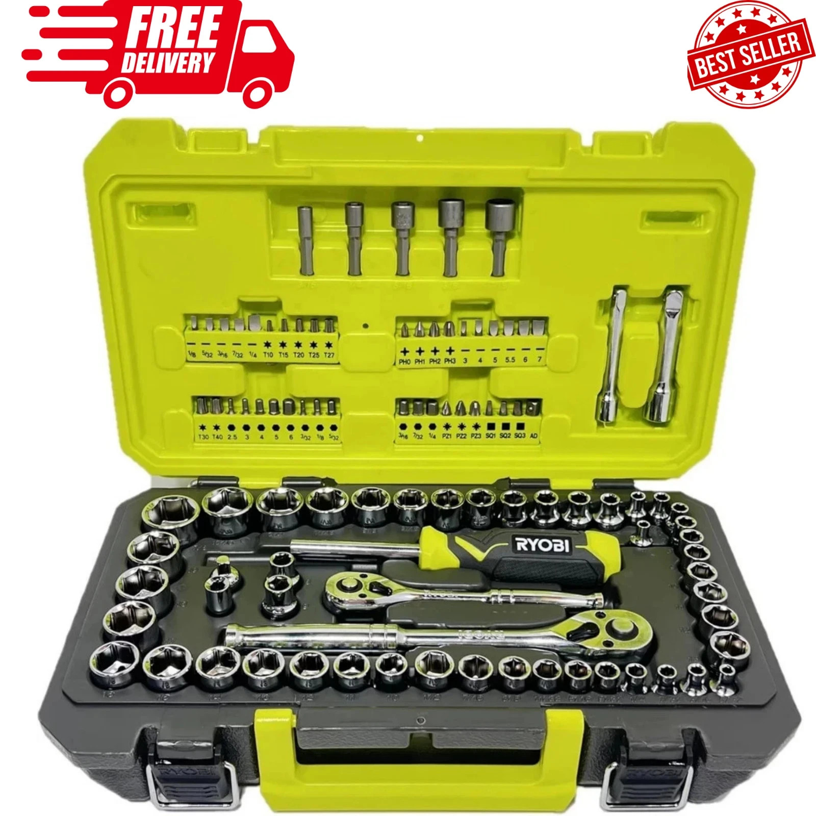 Ryobi 97 PC. 1/4" & 3/8" Drive Mechanics Tool Set - 6 Point