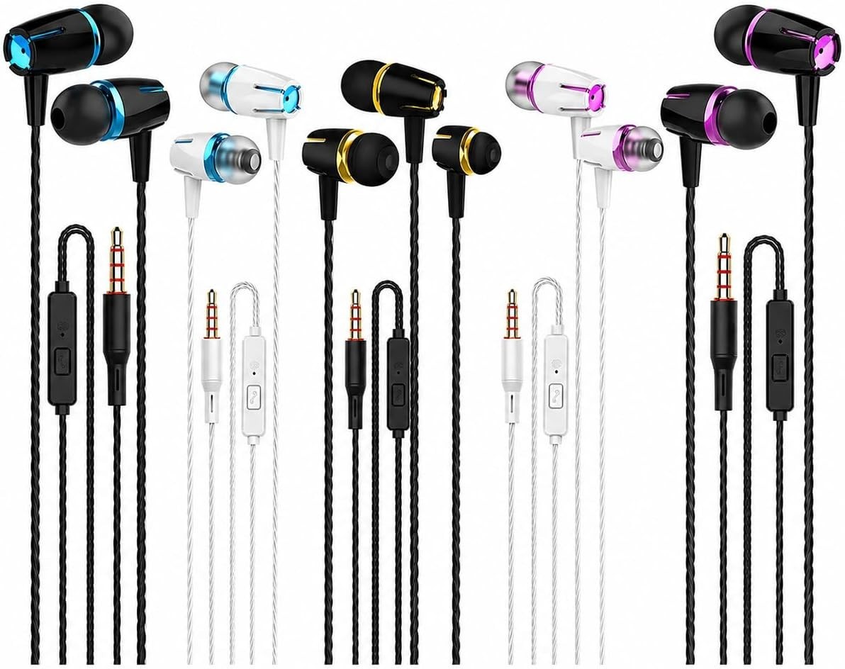 Audifonos con Microfono Paquete de 5 Auriculares Alambricos Bajos Potentes 3.5mm