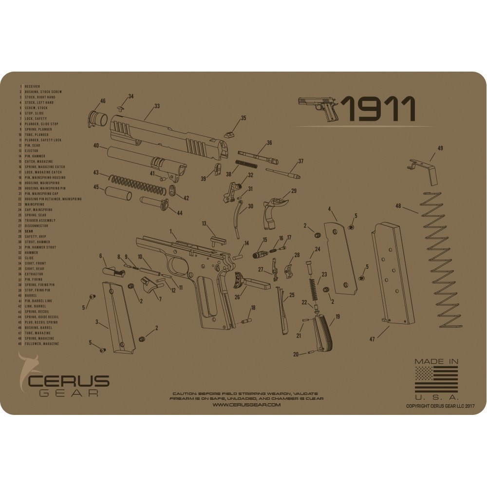 1911 Handgun Gun Cleaning Premium Mat Cerus Gear  12"x17"  FDE