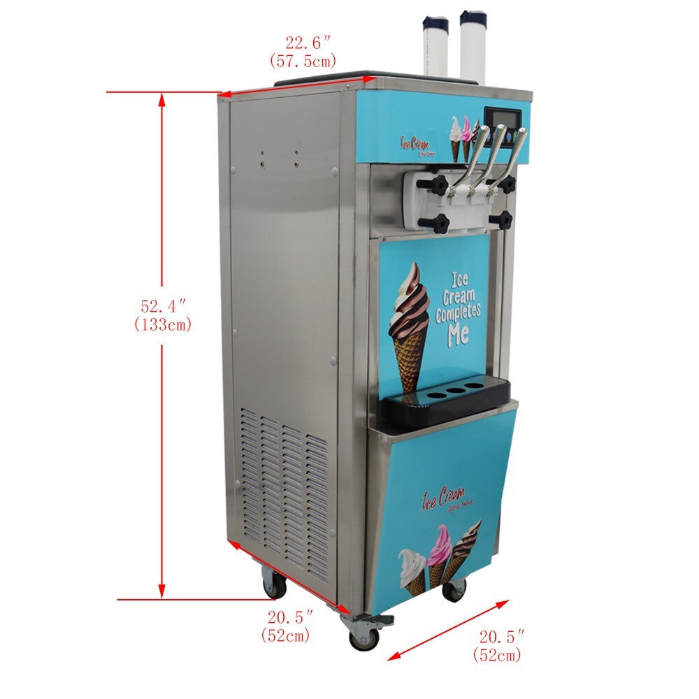 3 Flavors Soft Ice Cream Machine 20-30L/h Output Capacity LCD Display Controller