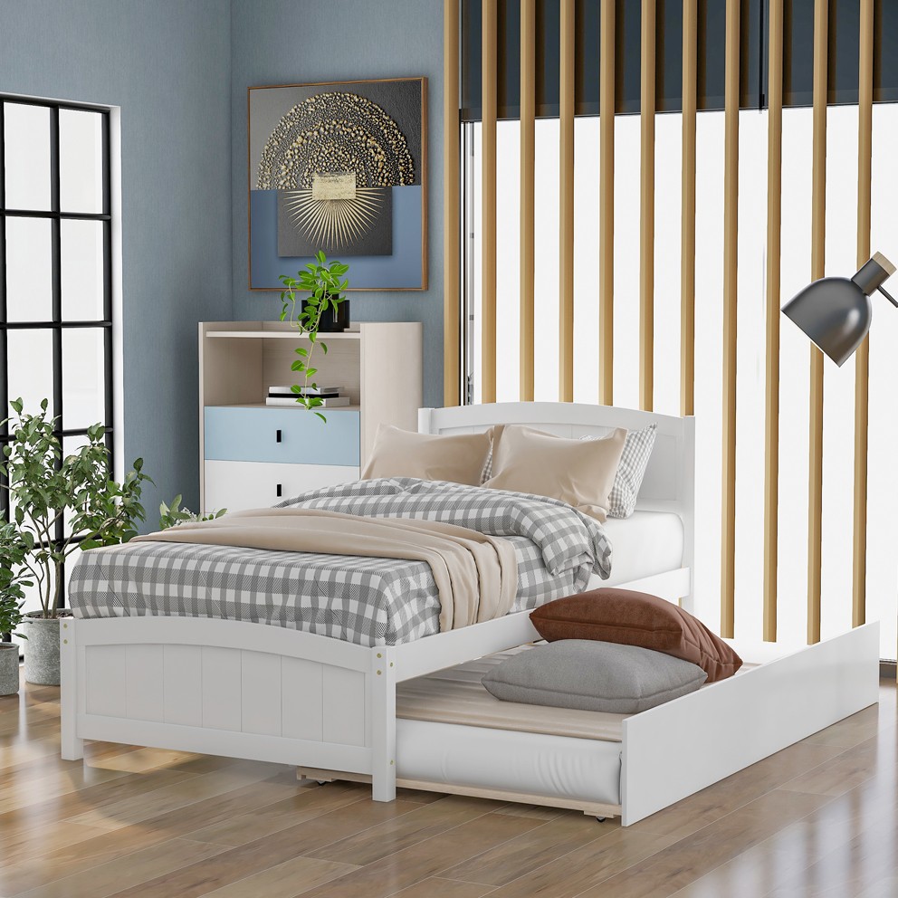 Twin size Platform Bed with Trundle White