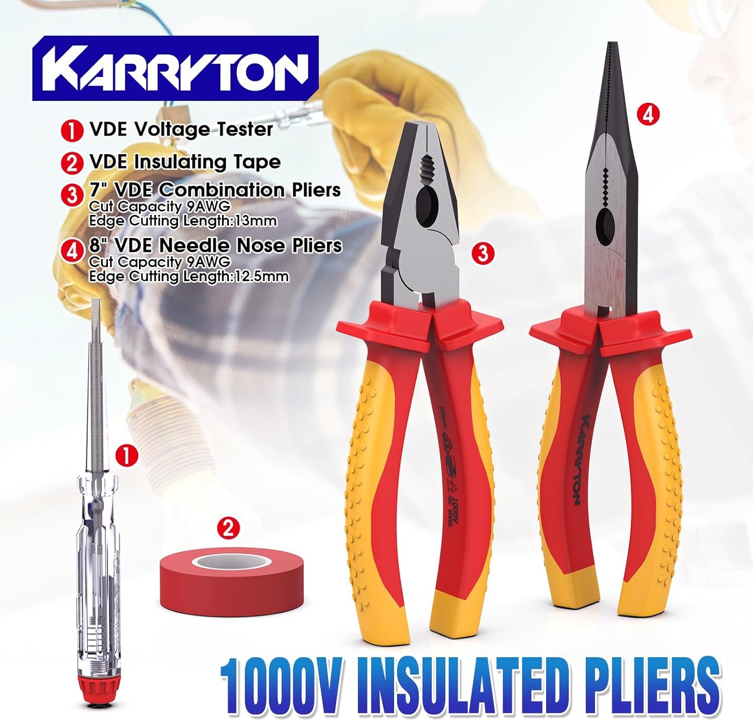 Insulated Electrician Tool Set,VDE Certified Electrical Tools Kit with Pliers