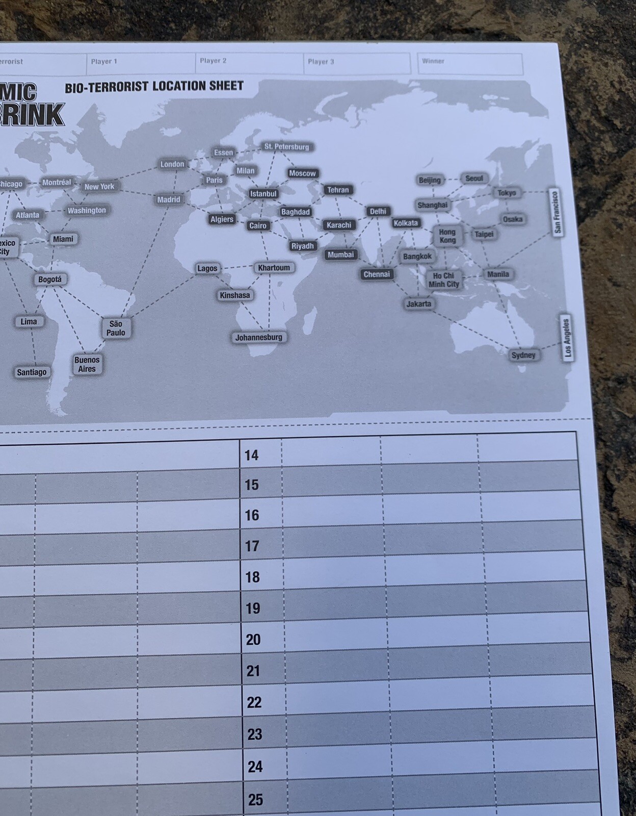 Pandemic Board Game Bio-Terrorist Location Sheet. Tablet