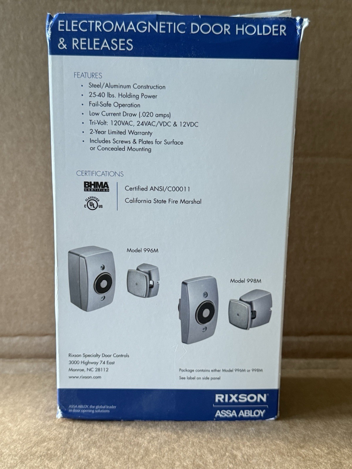 Rixson K7-996TRI689 Electromagnetic Door Holder/Release Assa Abloy Model 996M