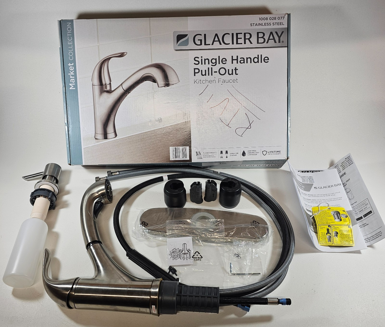 Glacier Bay 1-Handle Sprayer Kitchen Faucet SS 1008 028 077 Open Box