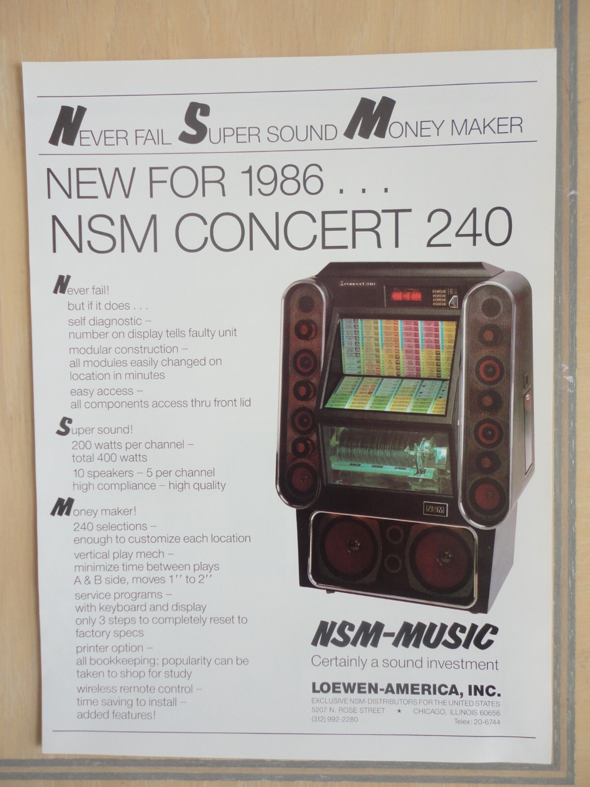 NSM Concert 240 Jukebox Flyer Original Magazine Pull Out Advertisement