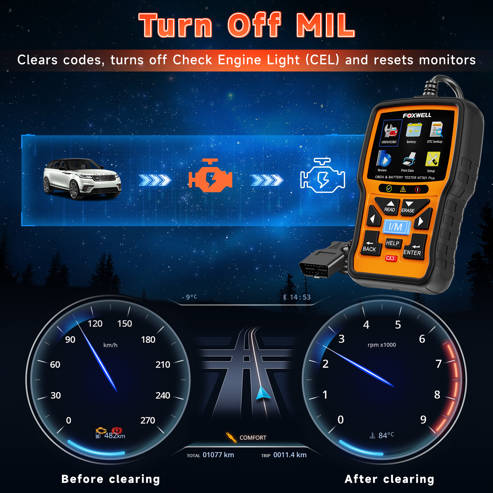 OBD2 Automotive Scanner Battery Tester Full Engine Code Reader Diagnostic Tool