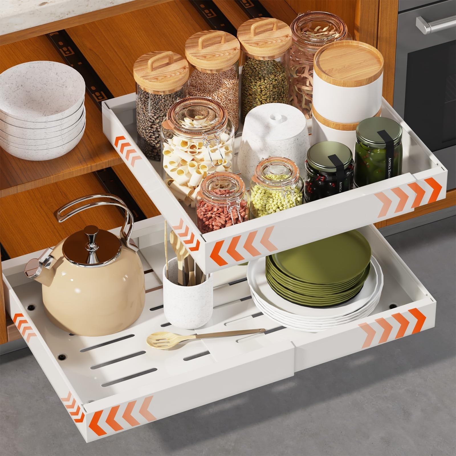 Landmok 2 Pack Expandable Pull Out Cabinet Organizer 21" Deep, Adjustable Width